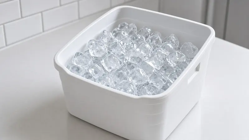 Freezer ice bucket pulled slightly forward so the seating rails are visible