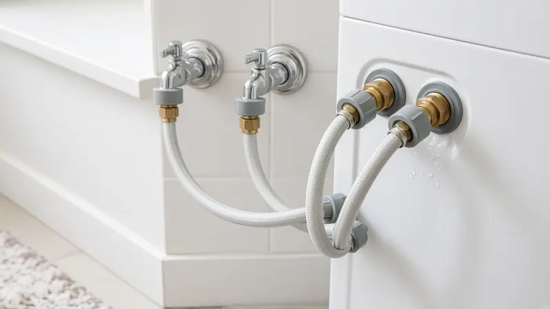 Washing machine fill hoses at the laundry taps